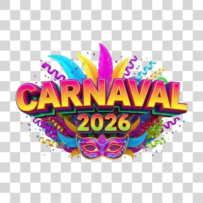 Carnaval 2026 Máscara e Penas Detalhe Festivo PNG Transparente