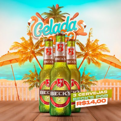 Cerveja Geladas Beck's 3 por R$14 na Praia PSD Editável