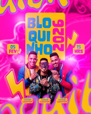 Bloquinho 2024 de Carnaval com Cantores Fev Flyer Rosa PSD Editável