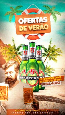 Verão Ofertas de Verão 3 Cervejas Beck's por R$14,00 PSD Editável