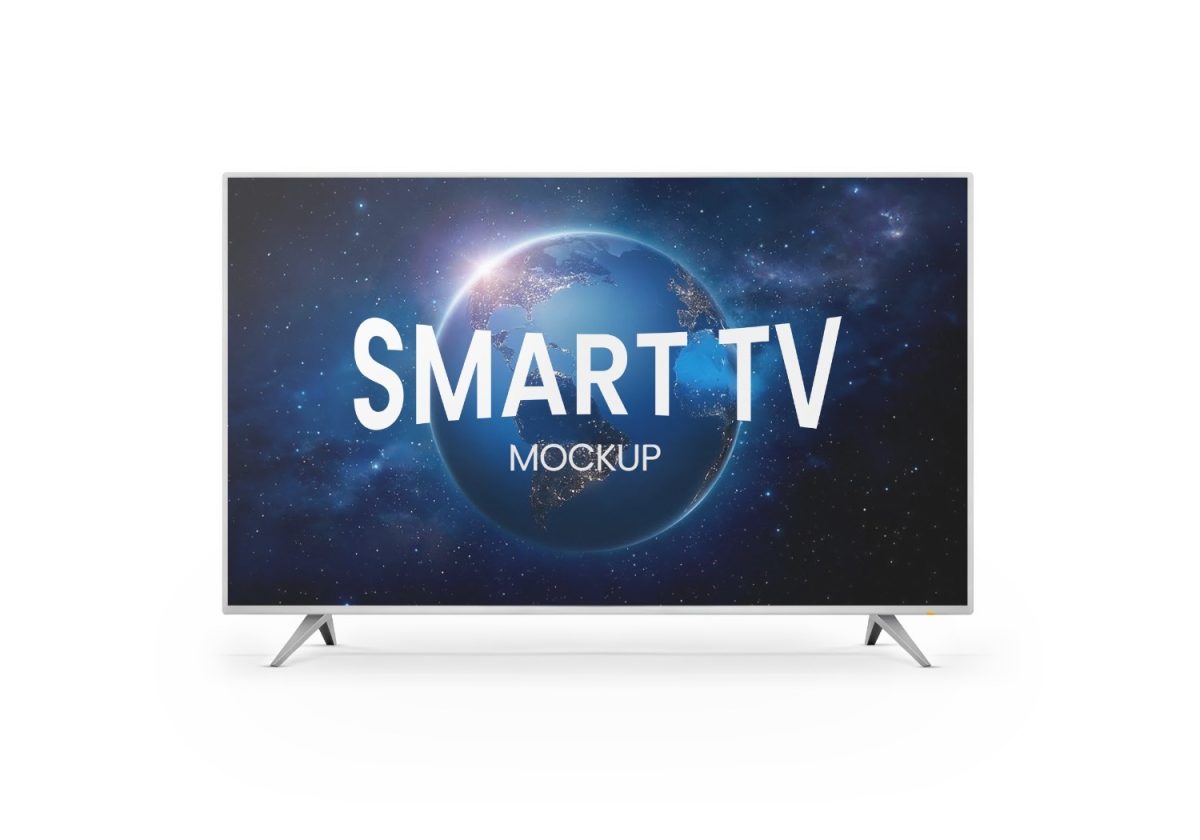 Smart TV Mockup com Globo Terrestre Fundo Espacial PSD Editável