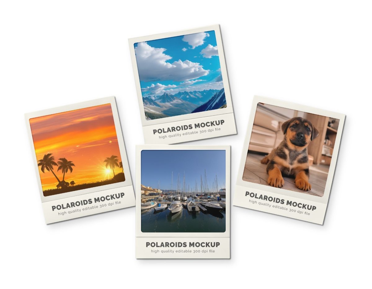 Mockup Polaroids Quatro Fotos Diferentes Editáveis PSD Editável