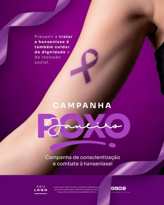 Campanha Janeiro Roxo Prevenção e Combate Hansenase PSD Editável