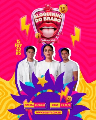Bloquinho do Brabo Carnaval 15 Fevereiro Flyer Musical PSD Editável