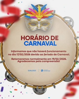 Carnaval Horário de Funcionamento 2026 Template PSD Editável