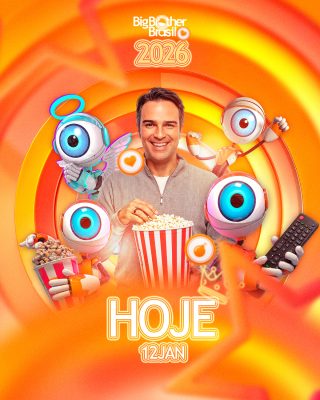 Big Brother Brasil 2026 Hoje 12 JAN Banner Laranja PSD Editável