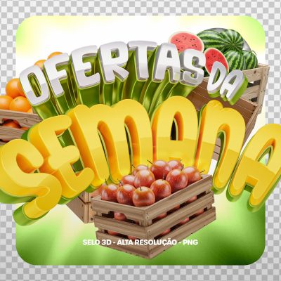 Ofertas da Semana Hortifruti Selo 3D para Composição PSD