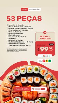 Story Restaurante Japonês Rodizio Completo Peças Social Media PSD Editável