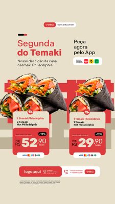 Story Restaurante Japonês Segunda do Temaki Social Media PSD Editável