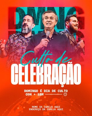Culto de Celebração Domingo é Dia de Culto 09h + 18h PSD Editável