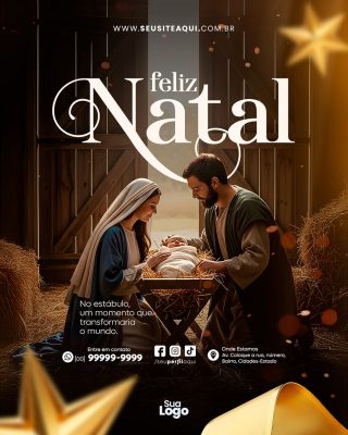 Feliz Natal no Estábulo Social Media PSD Editável
