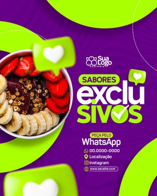 Açaíteria Sabores Exclusivos Social Media PSD Editável