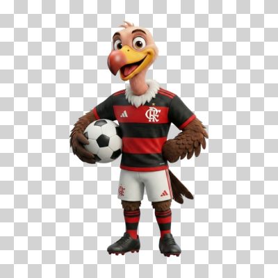 Mascote 3D do Flamengo com Bola de Futebol Clipart PNG Transparente