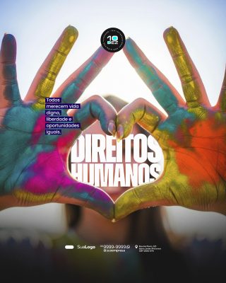 Direitos Humanos Mãos Coloridas e Mensagem de Respeito PSD Editável