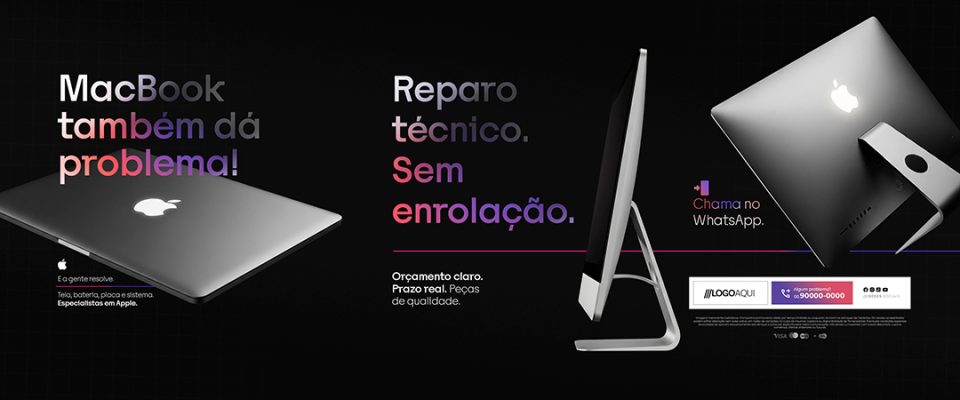 Carrossel Informática MacBook Também dá Problema Social Media PSD Editável