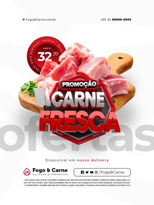 Promoção Carne Fresca Açougue Ofertas Social Media PSD Editável