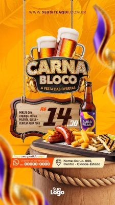 Carnabloco A Festa das Ofertas com Linguiça e Cerveja PSD Editável