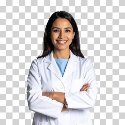 Médica Sorridente em Jaleco Branco Transparente PNG Transparente