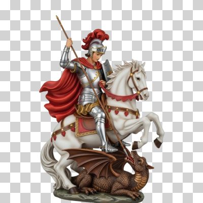 São Jorge Cavalgando o Dragão Estátua Detalhada PNG Transparente