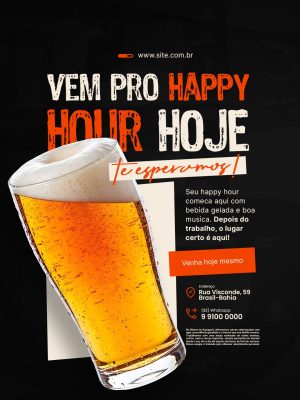 Happy Hour Hoje Te Esperamos Banner de Cerveja PSD Editável