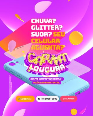 Carnaval Loucura Proteção Celular Acapas Películas Resistentes PSD Editável