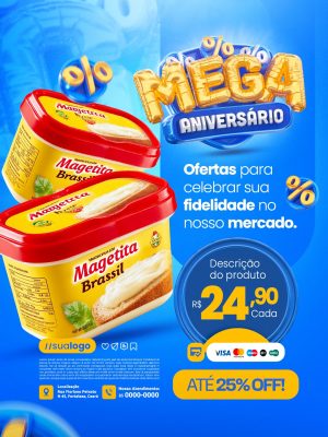 Aniversário Magetita Brasil Mega Aniversário Ofertas 25% Off PSD Editável