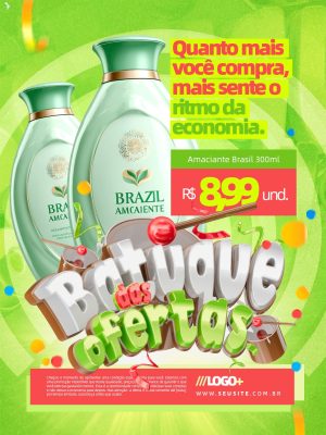 Batuque das Ofertas Amaciante Brasil 300ml por R$ 8,99 PSD Editável