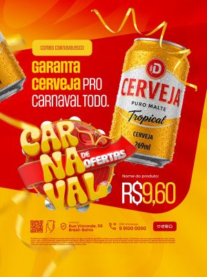 Carnaval Ofertas Combo Carnavalesco Cerveja Tropical R$9,60 PSD Editável