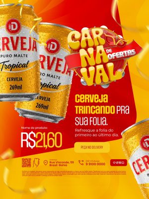 Carnaval de Ofertas Cerveja Trincando pra Sua Folia PSD Editável