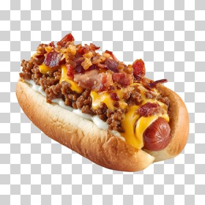 Cachorro-quente Especial com Queijo Cheddar e Bacon PNG Transparente
