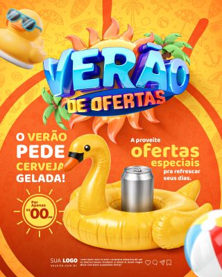 Verão de Ofertas O Verão Pede Cerveja Gelada PSD Editável