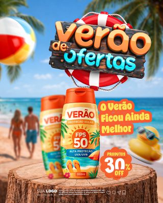 Verão de Ofertas Proteção Solar Promocional na Praia PSD Editável