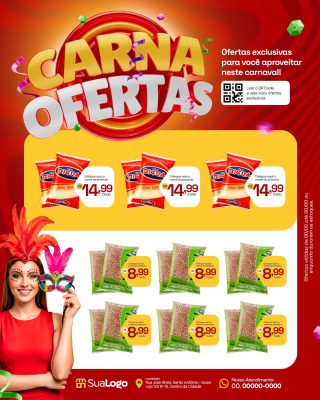 Carnaval Ofertas Incríveis Supermercado Banner Promocional PSD Editável