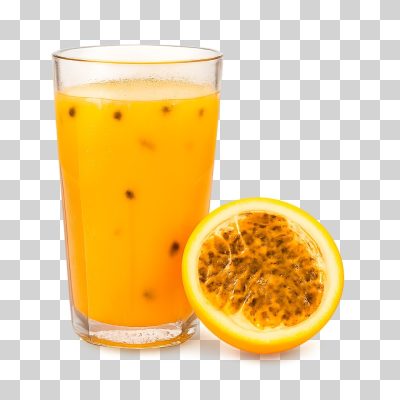 Suco de Maracujá e Fruta Cortada PNG Transparente