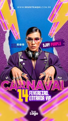 Carnaval 14 Fevereiro Entrada VIP Festa Dj Purple PSD Editável