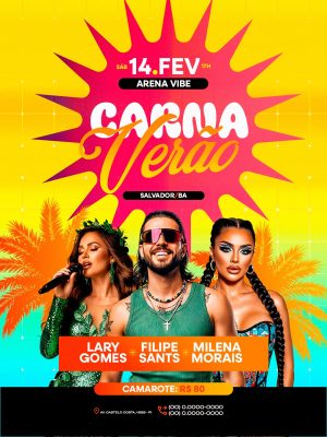 Flyer Carnaval CarnaVerão 14 de Fevereiro Arena Vibe Salvador BA PSD Editável