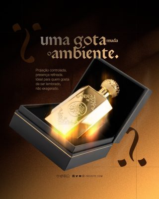 Perfumaria Perfume Uma Gota Muda o Ambiente Frasco Dourado PSD Editável