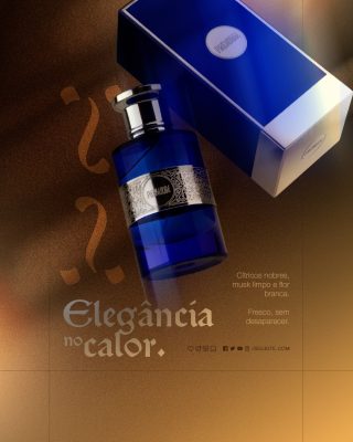 Perfumaria Perfume Premium Elegância no Calor Frasco Azul e Caixa PSD Editável