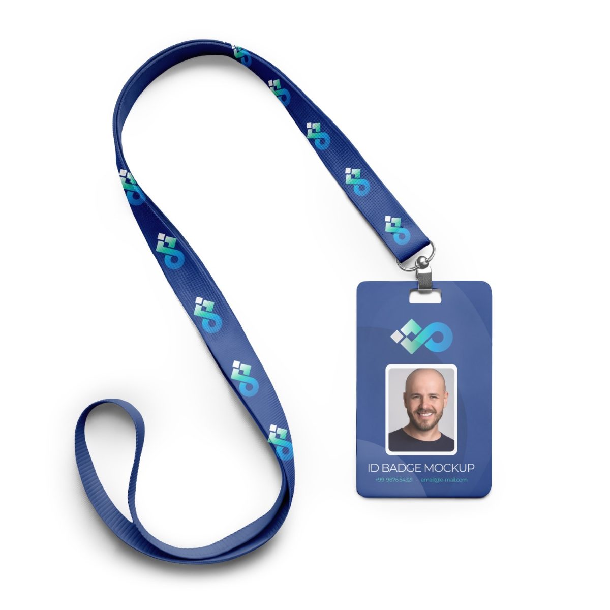 Crachá Mockup Badge Com Cordão Azul Detalhado PSD Editável