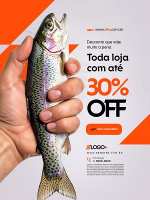 Loja de Pesca Desconto de 30% Off em Toda Loja Oferta Peixe Fresco PSD Editável