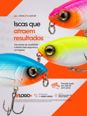 Loja de Pesca Iscas Que Atraem Resultados Promoção PSD Editável