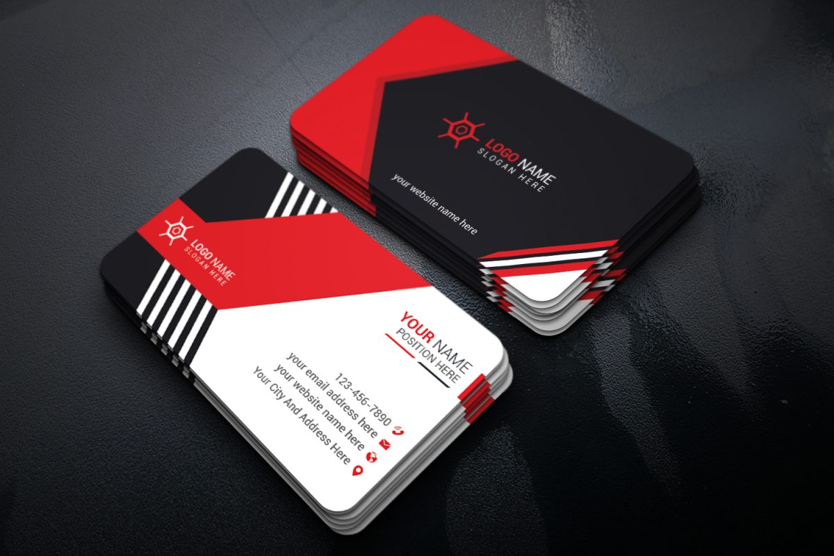 Cartão de Visita Moderno Vermelho e Preto Profissional PSD Editável