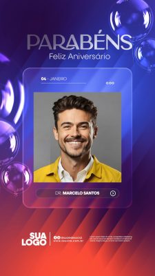 Aniversário Parabéns Feliz Aniversário para Redes Sociais PSD Editável