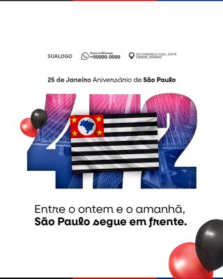Aniversário de São Paulo 25 de Janeiro Design Festivo PSD Editável
