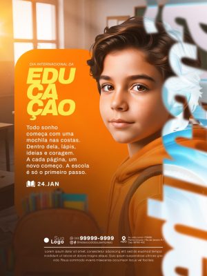 Educação Dia Internacional Criança Escola Feed Social PSD Editável
