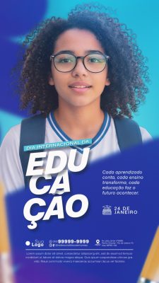 Educação Dia Internacional da Educação com Aluno Jovem Story PSD Editável