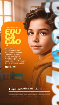 Educação Todo Sonho Começa Mochila Lápis Ideias Coragem Story PSD Editável