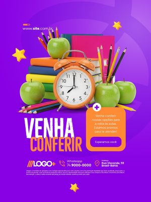 Papelaria Volta às Aulas Venha Conferir Flyer Ofertas Especiais PSD Editável
