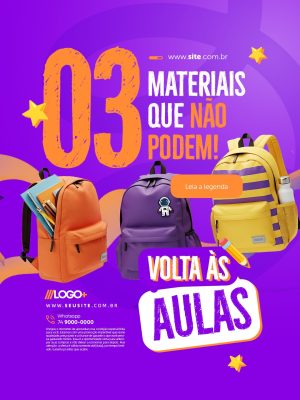 Papelaria Volta às Aulas Materiais Que Não Podem Faltar PSD Editável