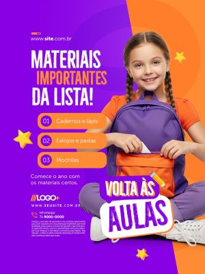 Papelaria Volta às Aulas Materiais Importantes da Lista! PSD Editável